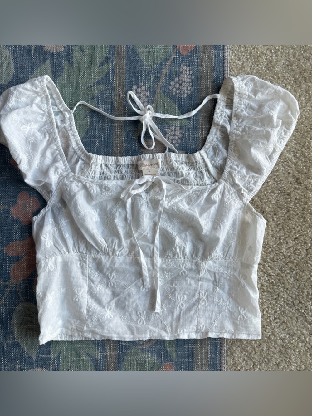 Passport White Embroidered Tie-Front Crop Top